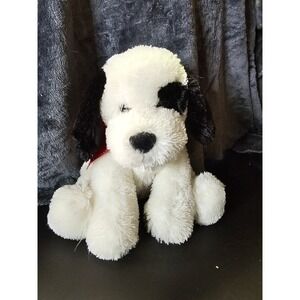 Russ International Dog 9" Plush White & Black with Red Bow (Item 48030P)